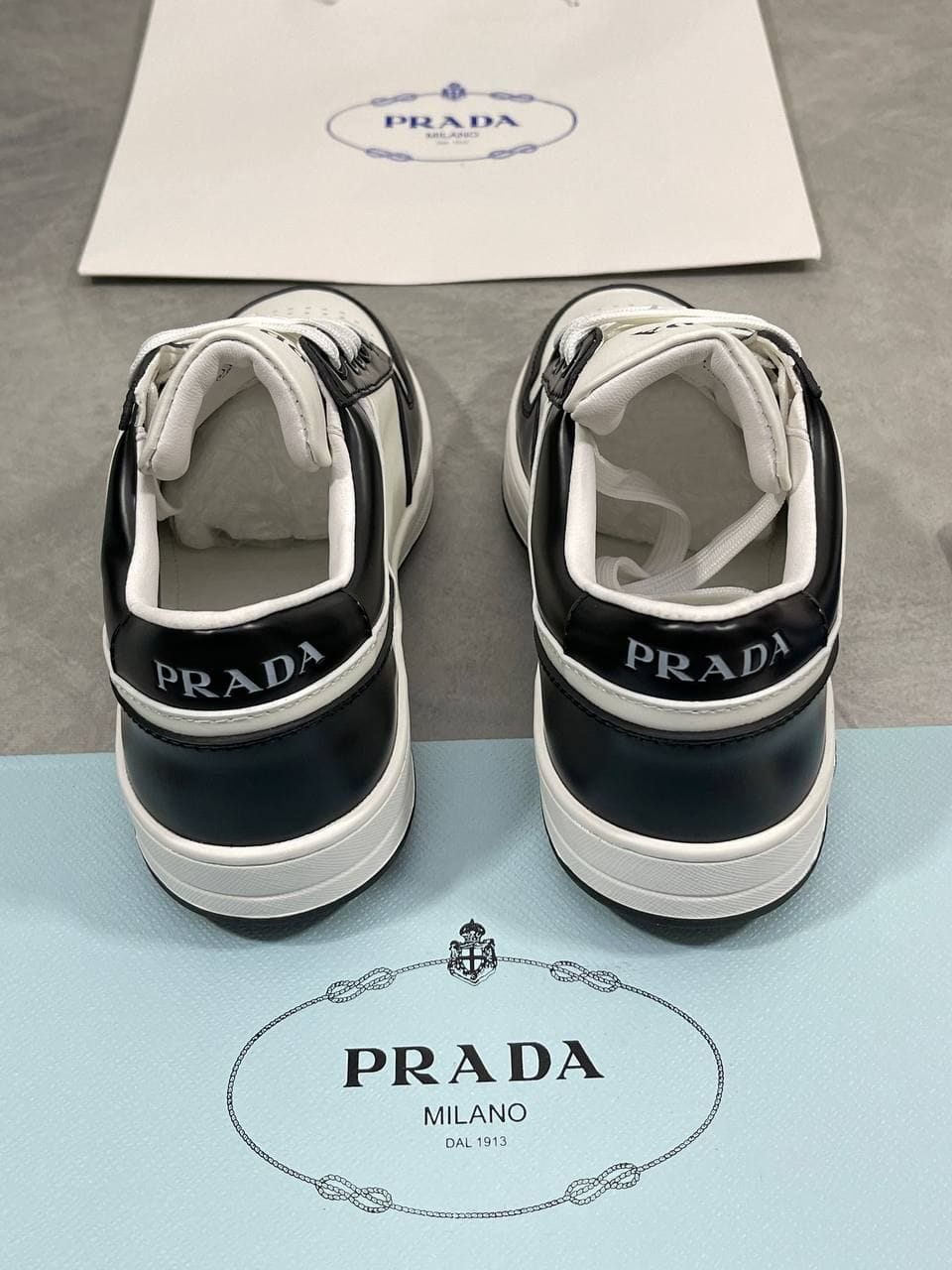 Prada Milano Downtown Leather Trainers for Men – White & Black - Image 5
