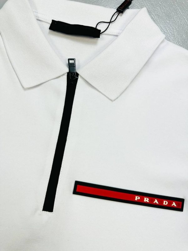 Prada Milano Half Zip-Up Piqué Logo Polo Shirts for Men Prada Milano Half Zip-Up Piqué Logo Polo Shirts for Men