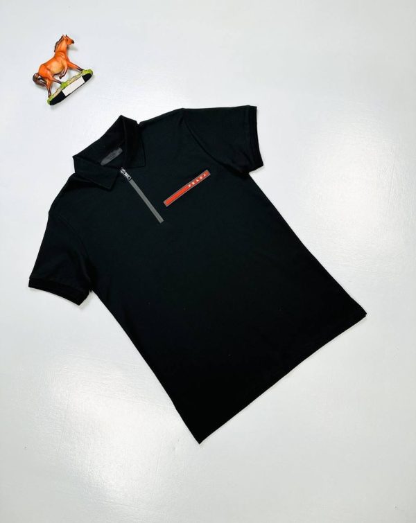Prada Milano Half Zip-Up Piqué Logo Polo Shirts for Men in black color Prada Milano Half Zip-Up Piqué Logo Polo Shirts for Men in black color