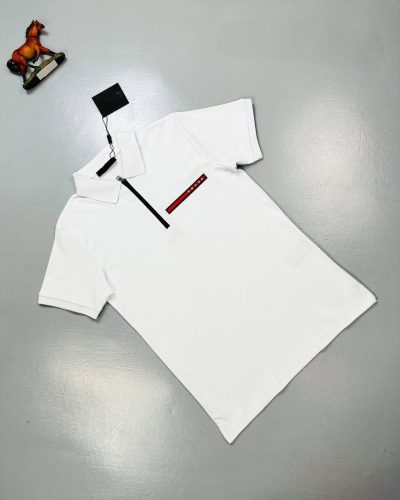 Prada Milano Half Zip-Up Piqué Logo Polo Shirts for Men in white color Prada Milano Half Zip-Up Piqué Logo Polo Shirts for Men in white color
