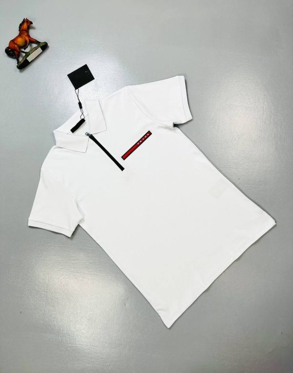 Prada Milano Half Zip-Up Piqué Logo Polo Shirts for Men in white color Prada Milano Half Zip-Up Piqué Logo Polo Shirts for Men in white color