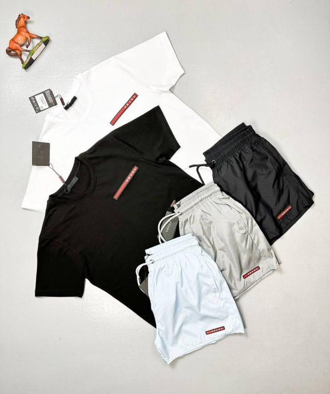 Prada Milano Logo Patch T-Shirt & Cargo Shorts Set