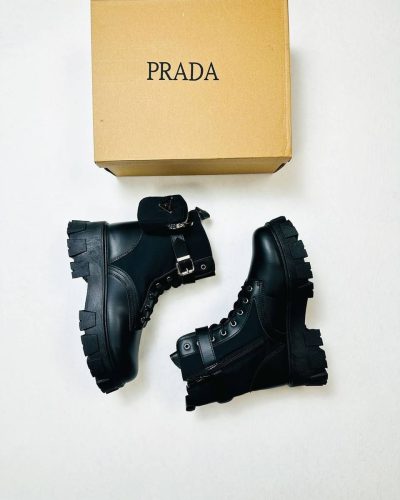 Prada Milano Monolith Leather Combat Boots