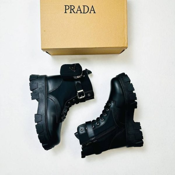 Prada Milano Monolith Leather Combat Boots