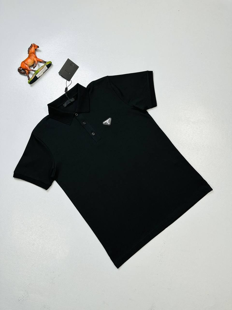 Prada Milano Piqué Patch Logo Polo Shirt in black color
