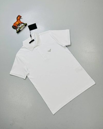 Prada Milano Piqué Patch Logo Polo Shirt in white color Prada Milano Piqué Patch Logo Polo Shirt in white color