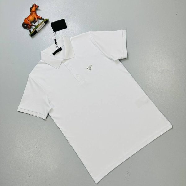 Prada Milano Piqué Patch Logo Polo Shirt in white color