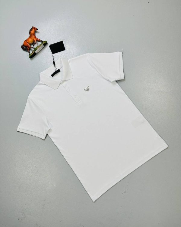 Prada Milano Piqué Patch Logo Polo Shirt in white color