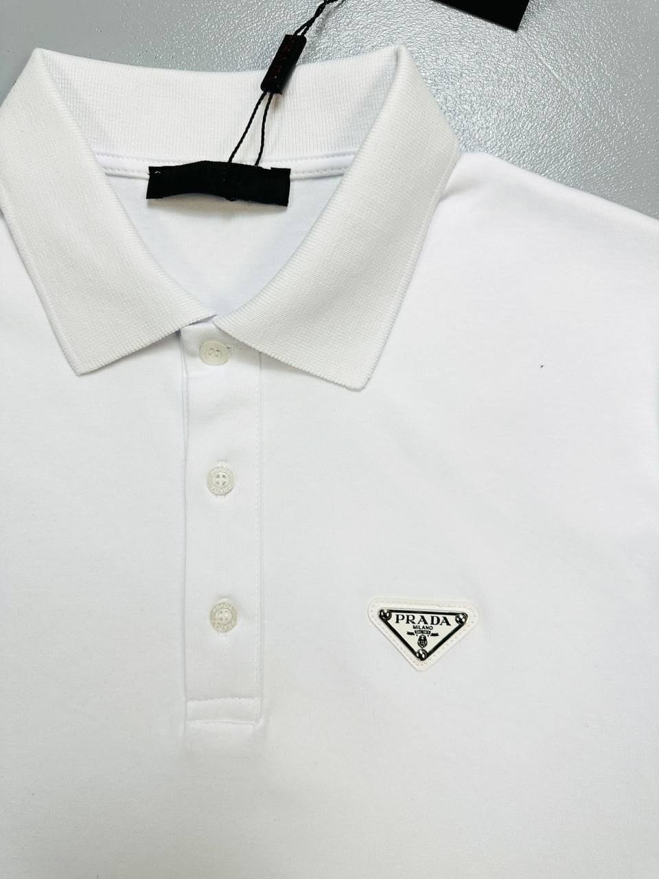 Prada Milano Piqué Patch Logo Polo Shirt for Men – Black & White - Image 4