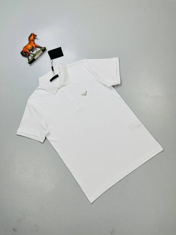 Prada Milano Terry Logo Patch Polo Shirt for Men in white color Prada Milano Terry Logo Patch Polo Shirt for Men in white color