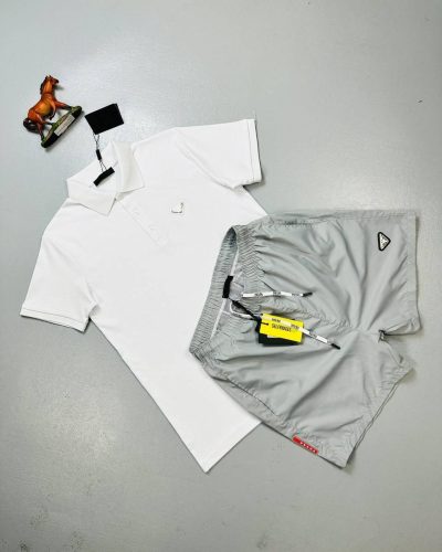 Prada Milano Triangle Logo Polo Shirt & Shorts Set for Men 1