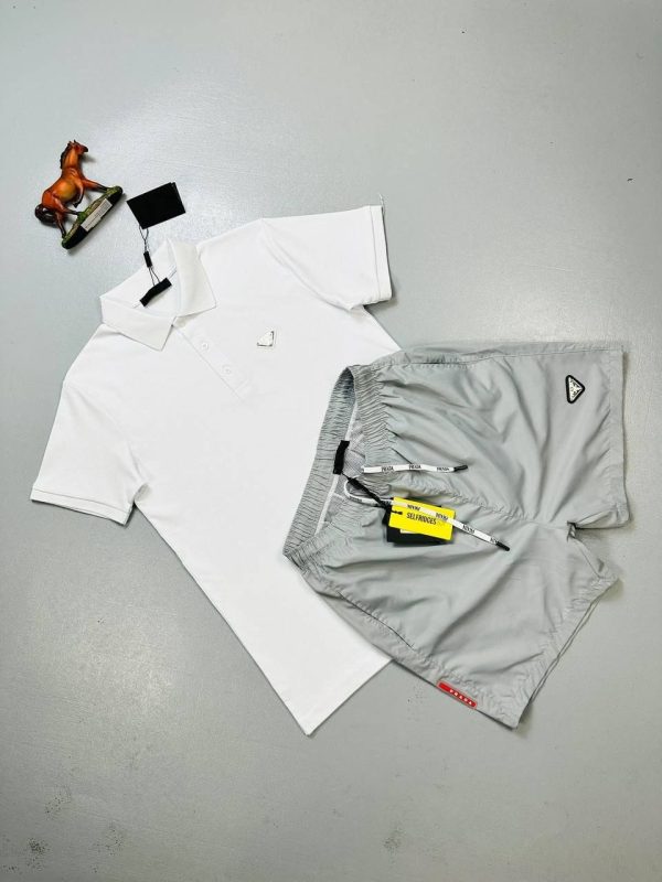 Prada Milano Triangle Logo Polo Shirt & Shorts Set for Men 1 Prada Milano Triangle Logo Polo Shirt & Shorts Set for Men 1