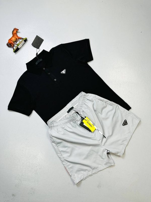 Prada Milano Triangle Logo Polo Shirt & Shorts Set for Men Prada Milano Triangle Logo Polo Shirt & Shorts Set for Men