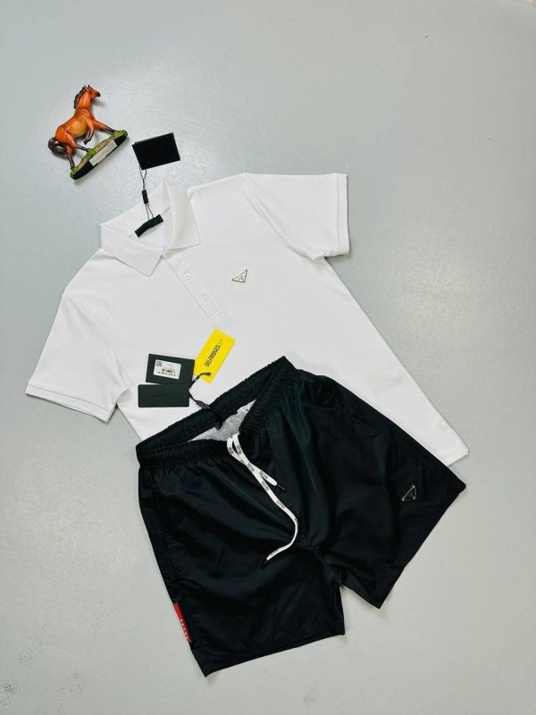 Prada Milano Triangle Logo Polo Shirt & Shorts Set for Men 3 Prada Milano Triangle Logo Polo Shirt & Shorts Set for Men