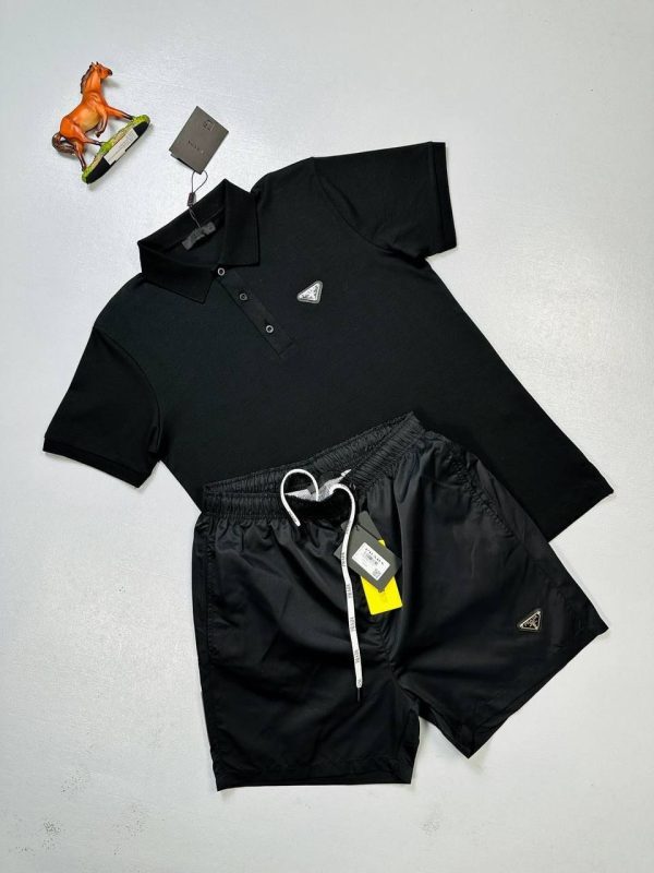 Prada Milano Triangle Logo Polo Shirt & Shorts Set for Men Prada Milano Triangle Logo Polo Shirt & Shorts Set for Men