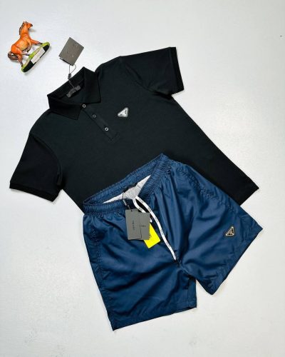 Prada Milano Triangle Logo Polo Shirt & Shorts Set for Men