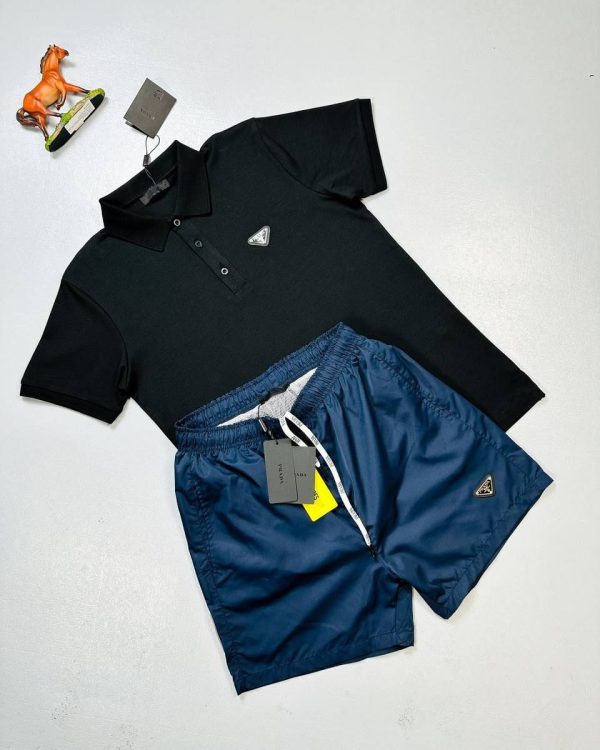 Prada Milano Triangle Logo Polo Shirt & Shorts Set for Men