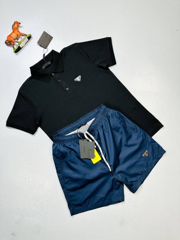 Prada Milano Triangle Logo Polo Shirt & Shorts Set for Men