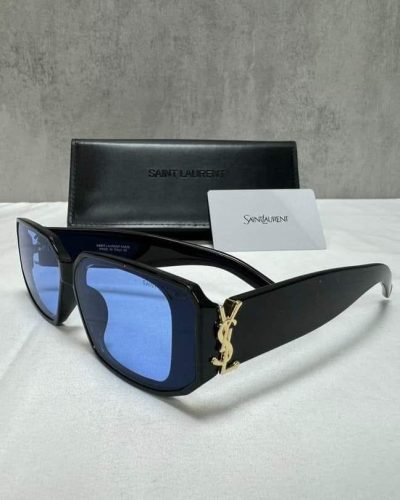 Saint Laurent Square Sunglasses – Black Frame & Blue Lens