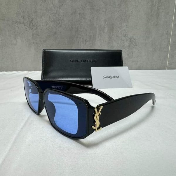Saint Laurent Square Sunglasses – Black Frame & Blue Lens