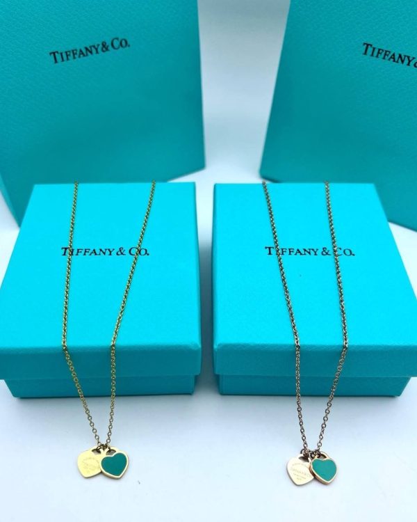 Tiffany & Co Mini Double Heart Necklace – Gold & Rose Gold
