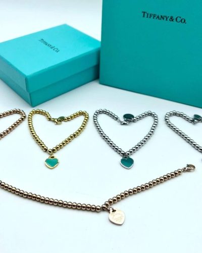 Tiffany & Co. Blue Heart Tag Bead Necklace
