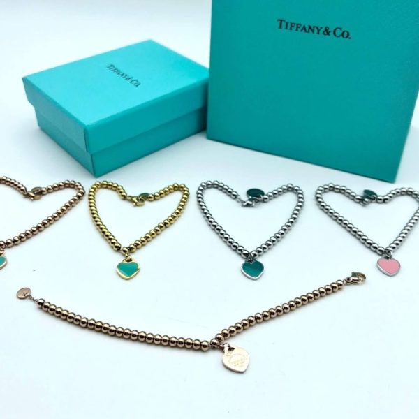 Tiffany & Co. Blue Heart Tag Bead Necklace