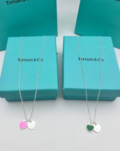 Tiffany & Co. Double Heart Necklace – Pink & Green Options