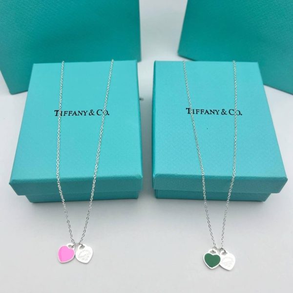 Tiffany & Co. Double Heart Necklace – Pink & Green Options