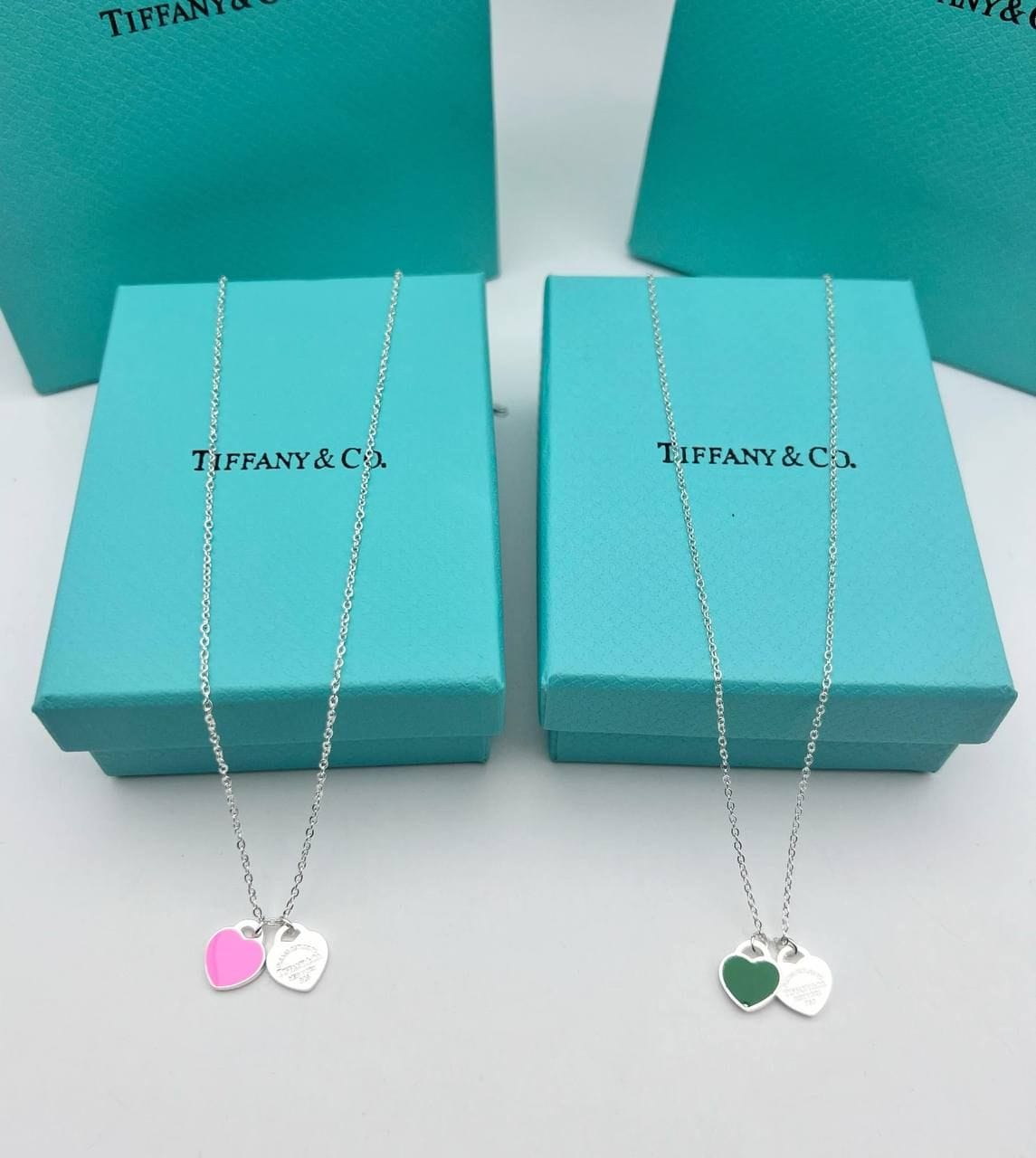 Tiffany & Co. Double Heart Necklace – Pink & Green Options