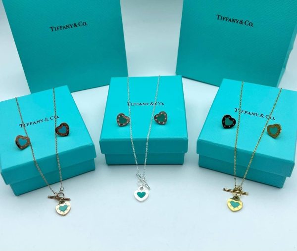 Tiffany & Co. Mini Keyhole Heart Lock Necklace & Earrings