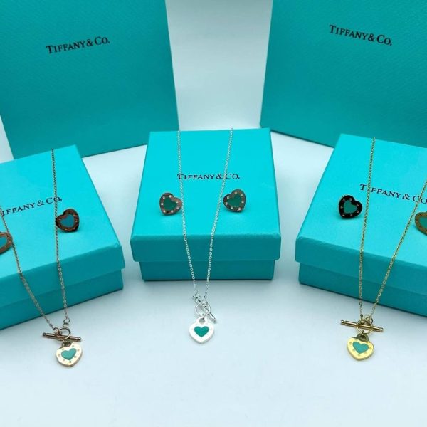 Tiffany & Co. Mini Keyhole Heart Lock Necklace & Earrings