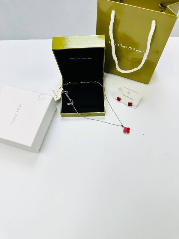 Van Cleef & Arpels Alhambra Necklace & Earrings Set red Van Cleef & Arpels Alhambra Necklace & Earrings Set red