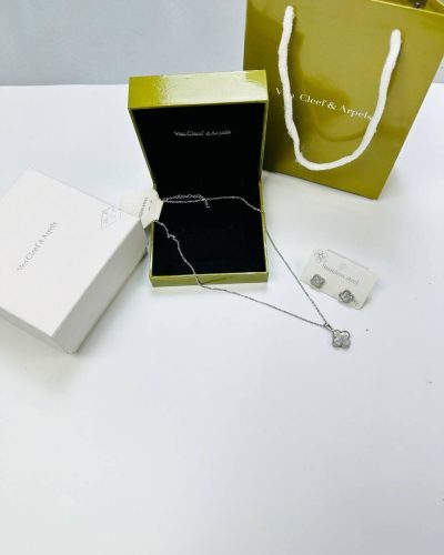 Van Cleef & Arpels Alhambra Necklace & Earrings Set silver