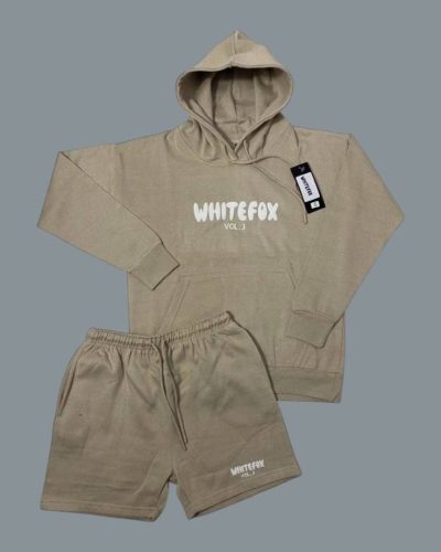 White Fox Hoodie & Shorts Set for Women – in brown color