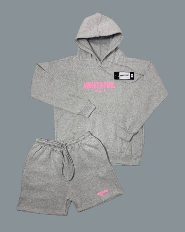White Fox Hoodie & Shorts Set for Women – in grey color White Fox Hoodie & Shorts Set for Women – in grey color