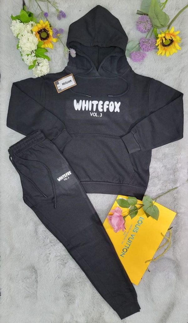 White Fox Logo Hoodie Tracksuit Set for Women – in black Color White Fox Logo Hoodie Tracksuit Set for Women – in black Color