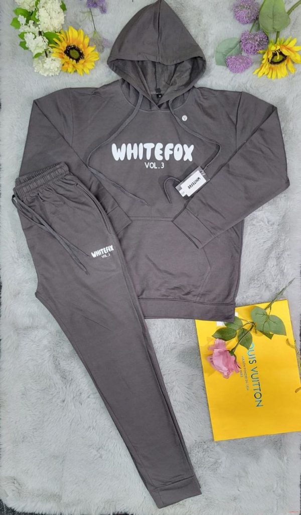 White Fox Logo Hoodie Tracksuit Set for Women – in coffe brown Color White Fox Logo Hoodie Tracksuit Set for Women – in coffe brown Color