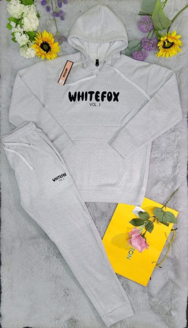 White Fox Logo Hoodie Tracksuit Set for Women – in grey Color White Fox Logo Hoodie Tracksuit Set for Women – in grey Color