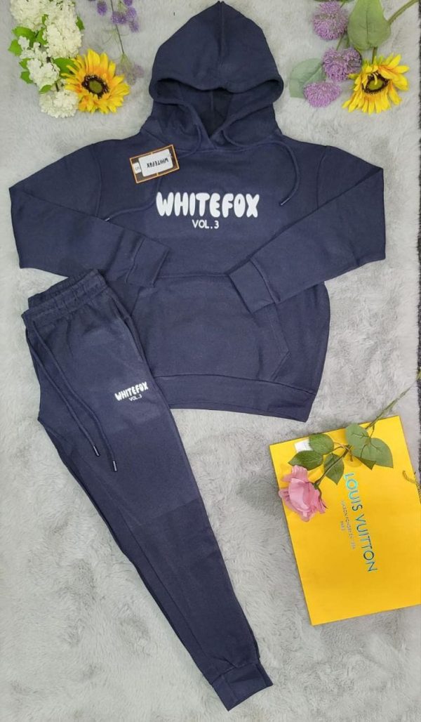 White Fox Logo Hoodie Tracksuit Set for Women – in navy blue Color White Fox Logo Hoodie Tracksuit Set for Women – in navy blue Color