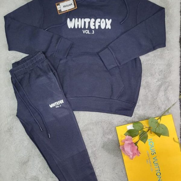 White Fox Logo Hoodie Tracksuit Set for Women – in navy blue Color