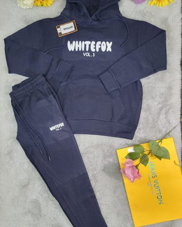 White Fox Logo Hoodie Tracksuit Set for Women – in navy blue Color