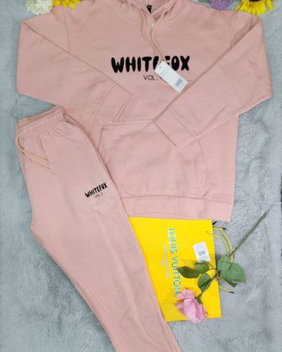 White Fox Logo Hoodie Tracksuit Set for Women – in pink Color