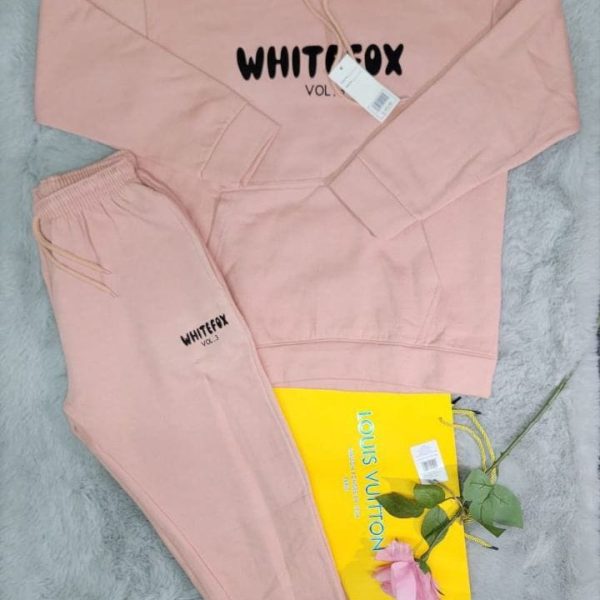 White Fox Logo Hoodie Tracksuit Set for Women – in pink Color