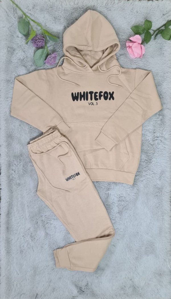 White Fox Two-Piece Hoodie Tracksuit – Graphic Print in beige color White Fox Two-Piece Hoodie Tracksuit – Graphic Print in beige color
