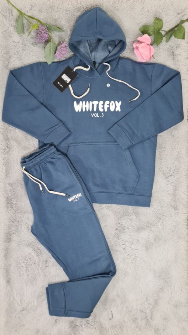 White Fox Two-Piece Hoodie Tracksuit – Graphic Print in blue color White Fox Two-Piece Hoodie Tracksuit – Graphic Print in blue color