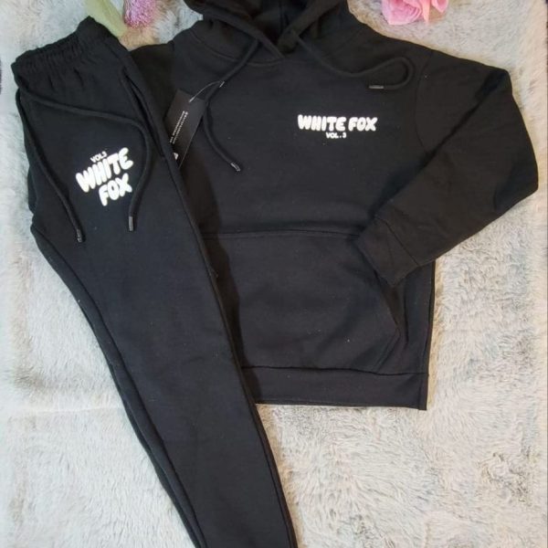 White Fox Women’s Hoodie Tracksuit Set – Dupe Style in black color