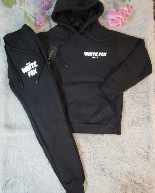 White Fox Women’s Hoodie Tracksuit Set – Dupe Style in black color