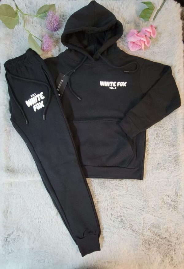White Fox Women’s Hoodie Tracksuit Set – Dupe Style in black color White Fox Women’s Hoodie Tracksuit Set – Dupe Style in black color