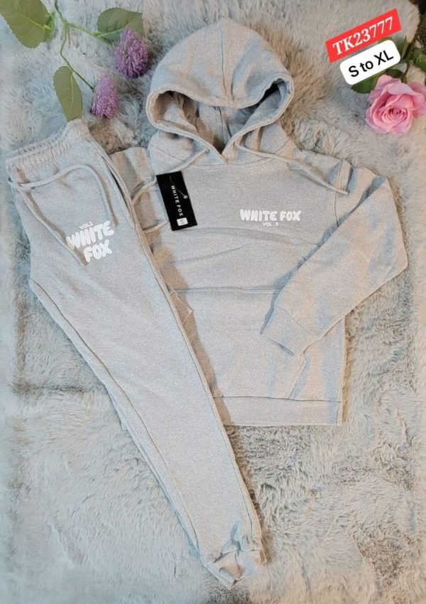 White Fox Women’s Hoodie Tracksuit Set – Dupe Style in grey color White Fox Women’s Hoodie Tracksuit Set – Dupe Style in grey color